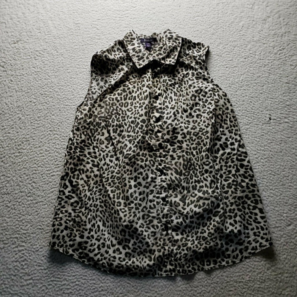 Roaman's Button Up Shirt Womens Plus 20W Beige Collared Sleeveless Leopard Top